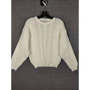 VTG‎ Carriage Court Womens Sweater Small Ivory Cable Knit Chunky Fisherman Cozy